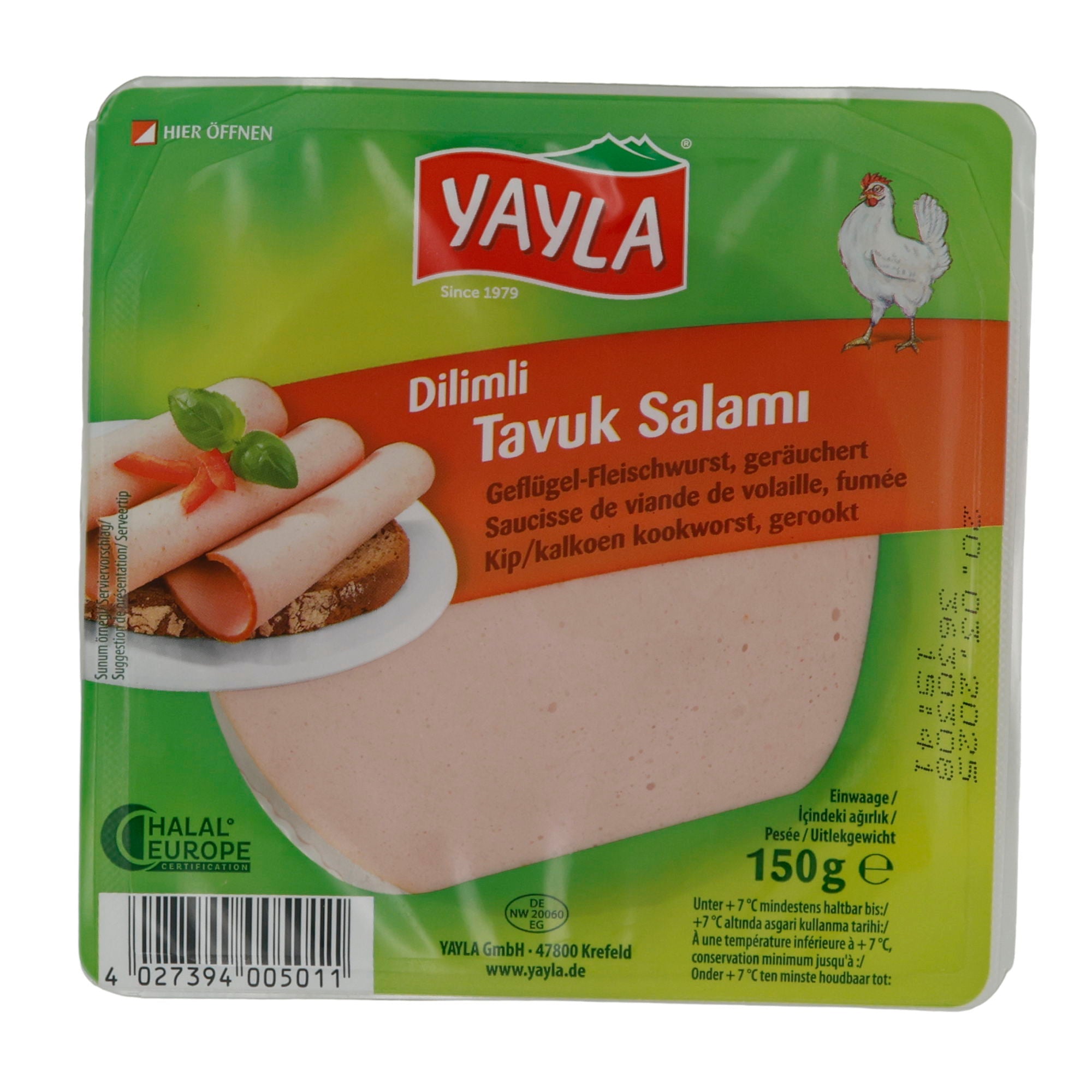 Salami Yayla | Tavuk Salami | Geräuchert, Geflügel, Halal | 150 g YAYLA